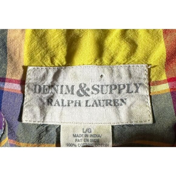 Denim & Supply Ralph Lauren Short Sleeve Shirt Mens Large Yellow Plaid Preppy - Picture 6 of 6